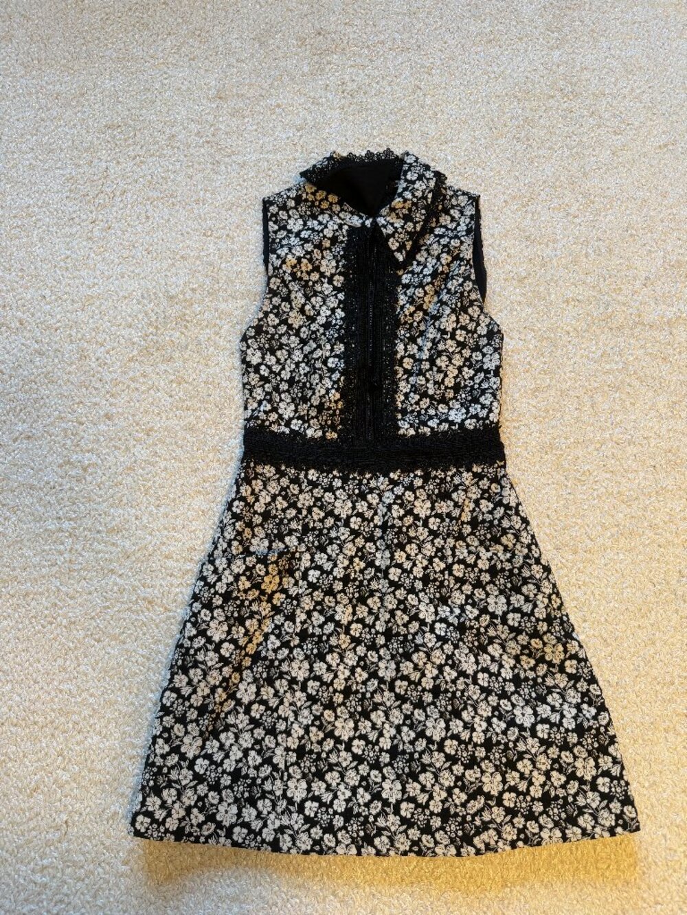 Alice + Olivia Ellis Floral Jacquard Zip Front Mini Dress Lace Trim Size 0